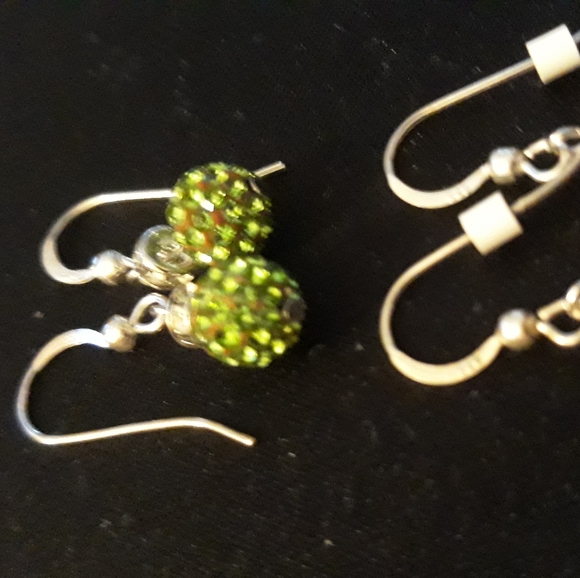 925 Sterling Silver and Crystal Earrings..1 inch..Pink/Green - Picture 5 of 10